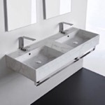 Scarabeo 5143-F-TB Marble Design Ceramic Wall Mounted Double Sink With Polished Chrome Towel Holder